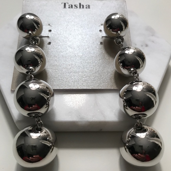 Tasha silver tone 4 ball drop earrings NEW s/o onl - Picture 2 of 5